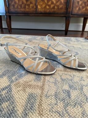Nina Silver Glitter Strappy Wedge Sandals
